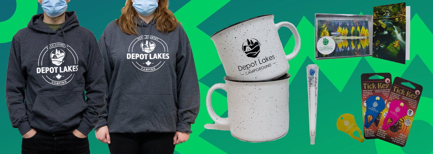 Image showing Depot Lakes hoodies and mugs, as well other products that are for sale